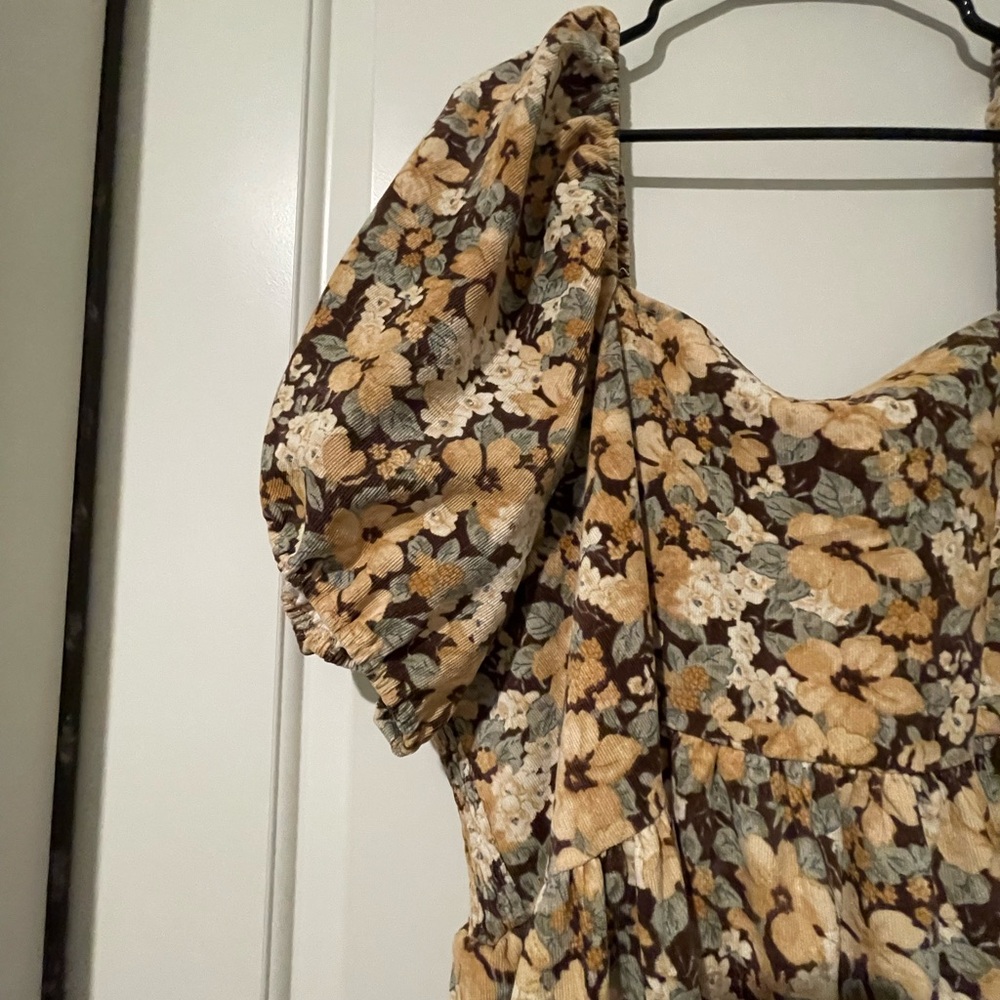 LENA AND LOU Brown Multi Color Floral Corduroy Dress with Pockets Size 3X - Picture 3 of 8